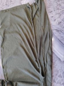 Olive Green Long Sleeve Maxi Dress with High Slit