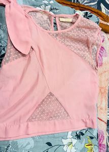 Chic Pink Polka Dot Mesh Top
