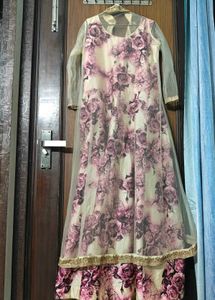 Floral gown with net shrug