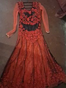Red &amp; Black Embroidered Gown
