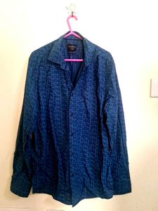 Men's Blue Printed Long Sleeve Shirt