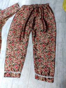 Floral Print satin kurta pant