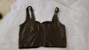 Brown Faux Leather Crop Top