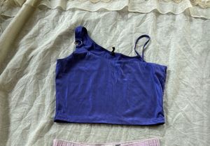 Stylish Blue One-Shoulder Crop Top