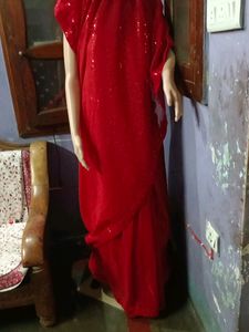Ready To Wear Saaree Sequence Red Saree.