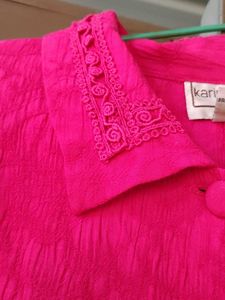 Vibrant Pink Embroidered Blouse with shoulder pads
