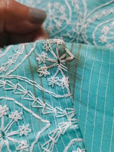 Beautiful Cyan/White Embroidery/Chikankari Kurti
