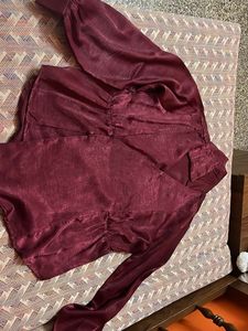 Burgundy Satin Two-Piece Set