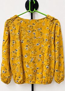 Yellow Floral Ruffle Wrap Top
