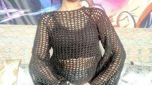 Chic Black Crochet Knit Sweater