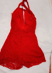 Chic Red Lace Halter jumpsuit