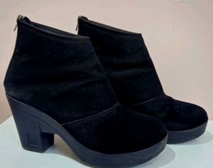 Black Suede Platform Heel Boots