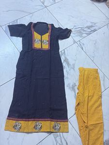 Stylish Black Kurta with Yellow Pants