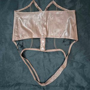 Brown Faux Leather Corset Top halter neck