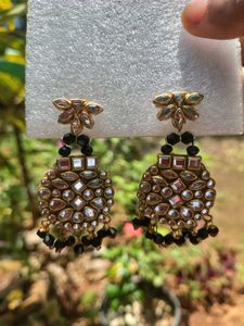 black🖤Kundan & Pearl Dangle Earrings🌟🤗❤️