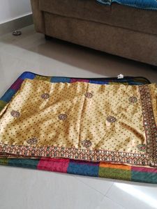Beautiful Golden Colour Designer Saree New