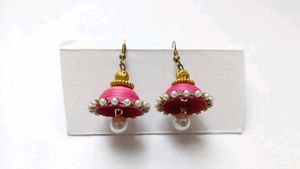 Pink Jhumka Earrings with Pearls