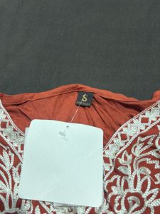 Embroidered Rust Cotton Kurta