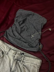 Grey retro Ruched Tube Top