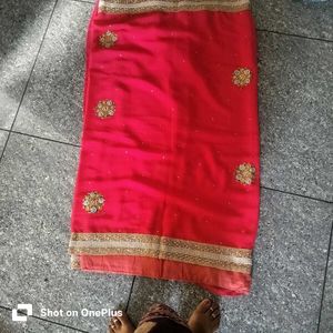 light weight rani colour beautiful saree
