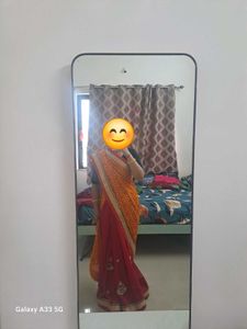 Yellow Bandhni Pallu And Red ♥️ Saree