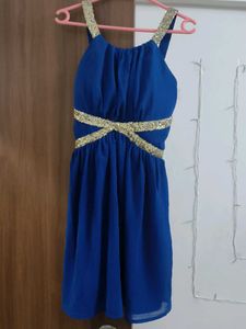 Blue Party Dress with Gold Detail