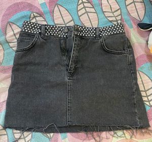 Edgy Studded Denim Mini Skirt