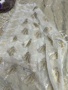 Elegant White & Gold Dupioni Fabric