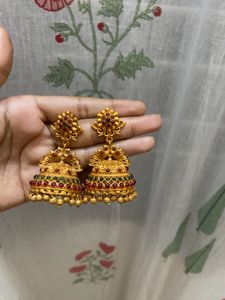 Golden antique heavy jhumka - rosegold plus gold f