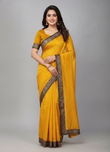 Elegant Yellow Saree with Embellished Border