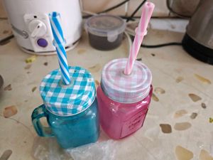 Cute Mason Jar Mugs with Straws (Set of 2)