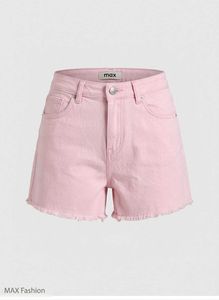 Pink Denim Frayed Shorts
