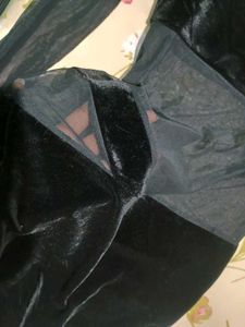 Chic Black Mesh &amp; Velvet Dress