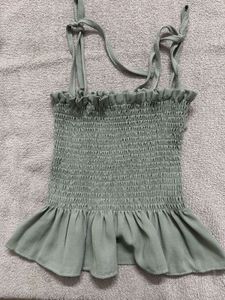 Smocked Tie-Strap Peplum Top