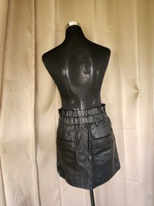 Black Faux Leather Button-Up Skirt