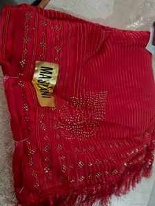 Beautiful Stone Designer Red Saree