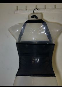 Chic Black Halter Sequin Top