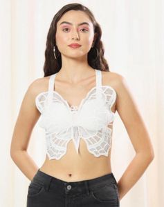 Handmade White Crochet Butterfly Bralette