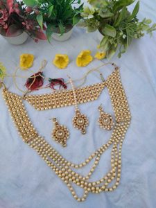 Exquisite Pearl &amp; Gold Tone Jewellery Set