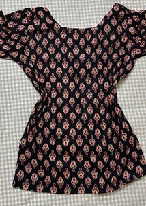 Black Printed Kurta[Adjustable Waist]
