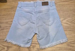 Light Wash Fringed Denim Shorts