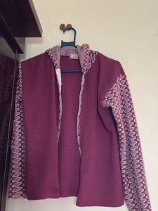 Purple Knit Hooded Cardigan