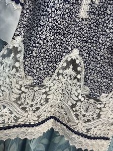 blue Floral Pakistani style Kurta with Lace Detail