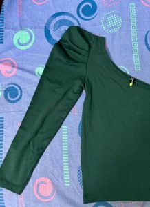 Dark Green One-Shoulder Crop Top