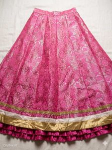 Vibrant Pink Brocade Ethnic Skirt with kurta and m