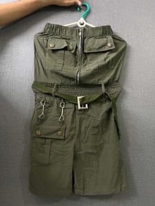 Stylish Olive Green Strapless Jumpsuit