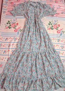Blue Floral Tiered Maxi Dress
