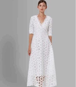 Elegant White Eyelet Midi Dress