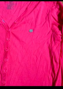 Hot Pink Button-Up Long Sleeve Top