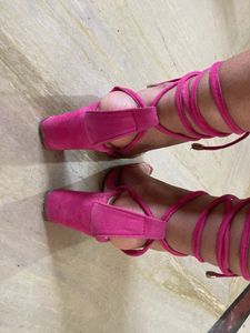 Hot Pink Lace-Up Sandals